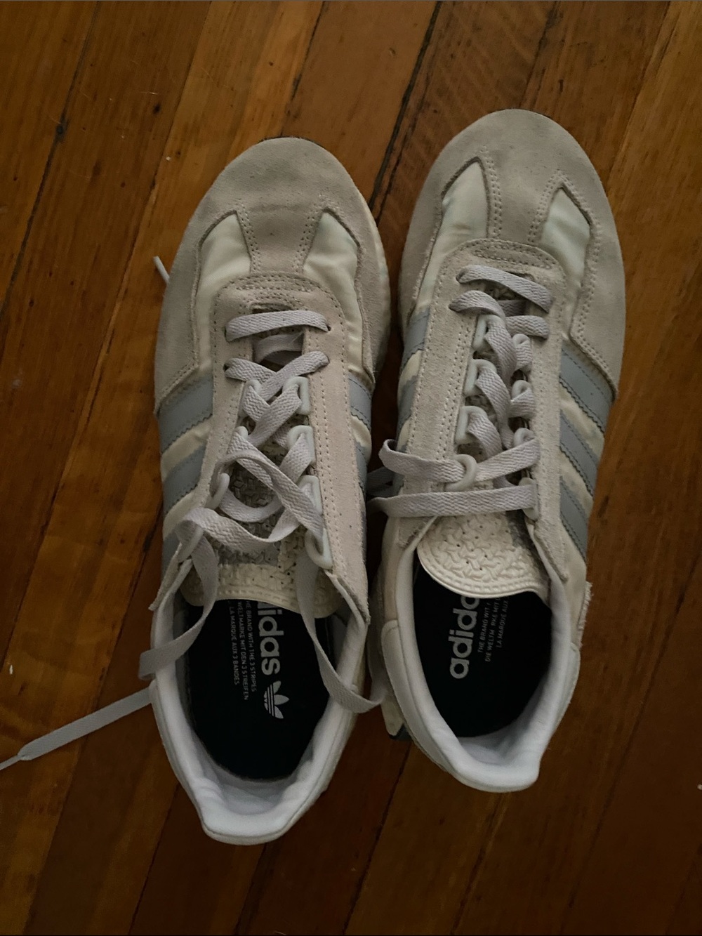 adidas womens partial Suede Sneakers in Light Gray and White